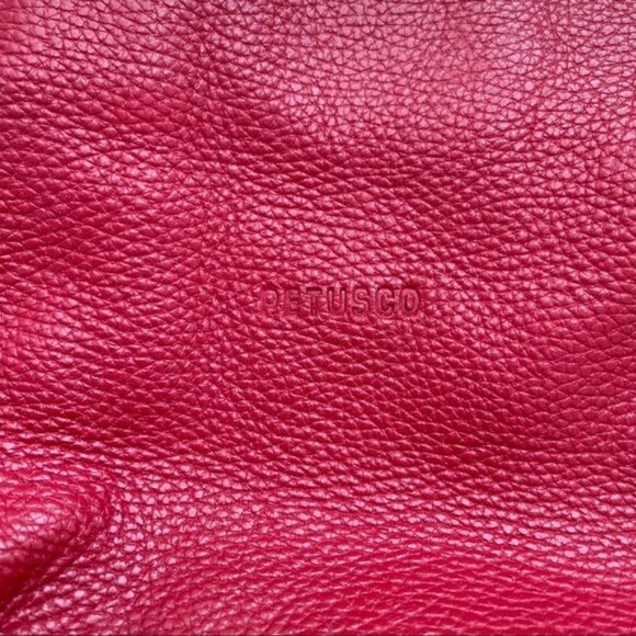 👜 Petusco Red Leather Shoulder Bag Brown Straps Zip Closure Chic Color Pop - Picture 4 of 10